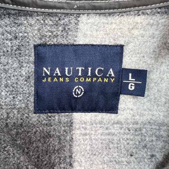 Vintage Y2K Nautica Jeans Heavy Flannel Shirt Jac Mens Large Gray Plaid Shacket - Picture 4 of 11